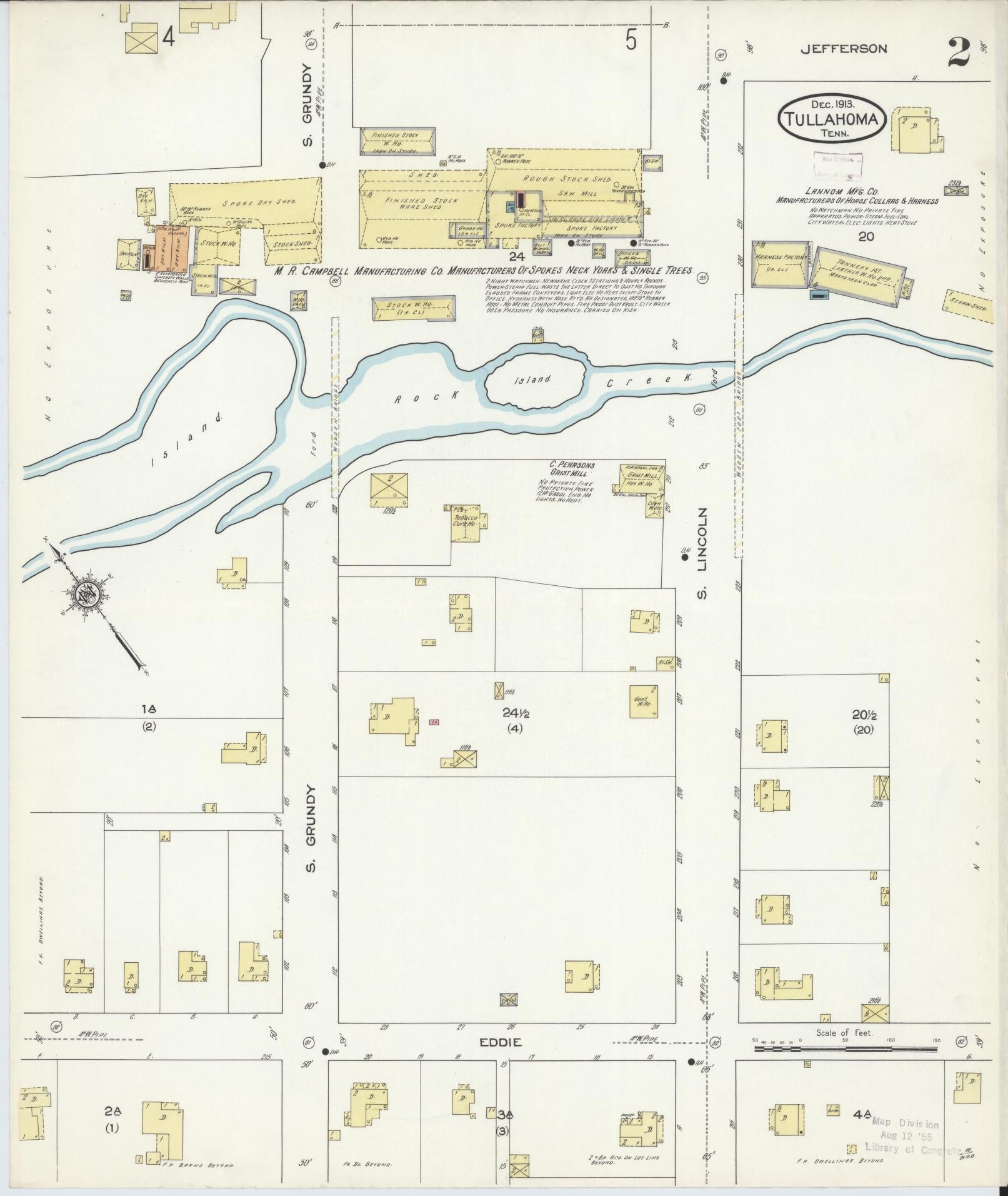 Sanborn Fire Insurance Map from Tullahoma, Coffee County, Tennessee (1913), Sheet #0002 - Complete Map Set gallery image, historic Sanborn map, vintage wall art, Tennessee Tennessee