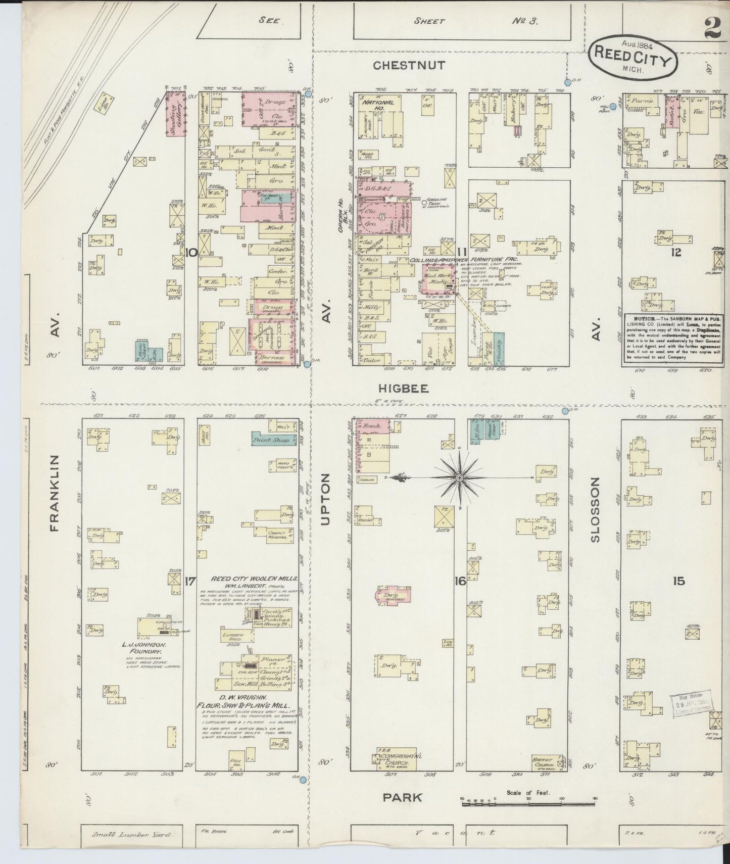 Sanborn Fire Insurance Map from Reed City, Osceola County, Michigan (1884), Sheet #0002 - Complete Map Set gallery image, historic Sanborn map, vintage wall art, Michigan Michigan