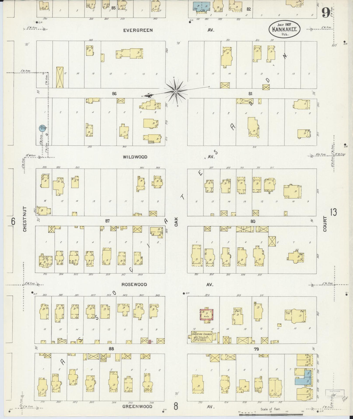 Sanborn Fire Insurance Map from Kankakee, Kankakee County, Illinois (1907), Sheet #0009 - Complete Map Set gallery image, historic Sanborn map, vintage wall art, Illinois Illinois
