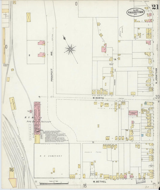 Sanborn Fire Insurance Map from Hagerstown, Washington County, Maryland (1897), Sheet #0021 - Historic Sanborn Fire Insurance Map Print, vintage old map wall art, antique decor, genealogy gift, Maryland Maryland map