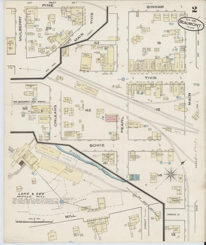 Sanborn Fire Insurance Map from Beaumont, Jefferson County, Texas (1885), Sheet #0002 - Historic Sanborn Fire Insurance Map Print, vintage old map wall art, antique decor, genealogy gift, Texas Texas map