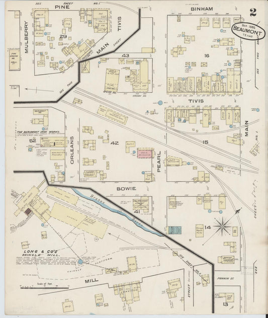Sanborn Fire Insurance Map from Beaumont, Jefferson County, Texas (1885), Sheet #0002 - Historic Sanborn Fire Insurance Map Print, vintage old map wall art, antique decor, genealogy gift, Texas Texas map