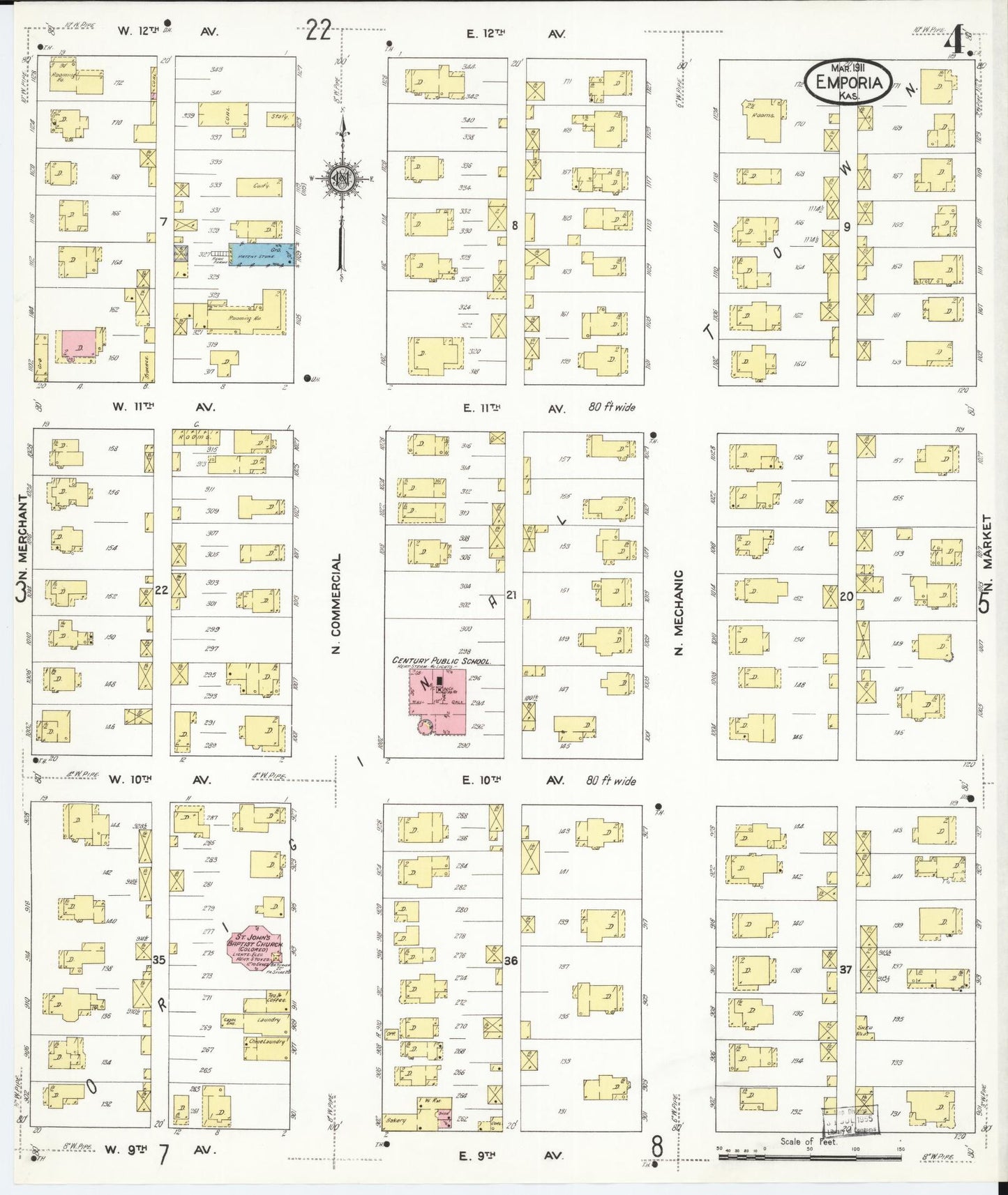 Sanborn Fire Insurance Map from Emporia, Lyon County, Kansas (1911), Sheet #0004 - Historic Sanborn Fire Insurance Map Print, vintage old map wall art, antique decor, genealogy gift, Kansas Kansas map