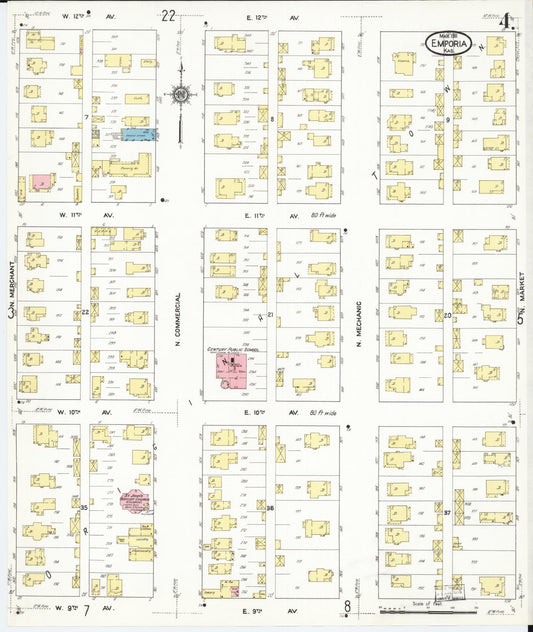 Sanborn Fire Insurance Map from Emporia, Lyon County, Kansas (1911), Sheet #0004 - Historic Sanborn Fire Insurance Map Print, vintage old map wall art, antique decor, genealogy gift, Kansas Kansas map