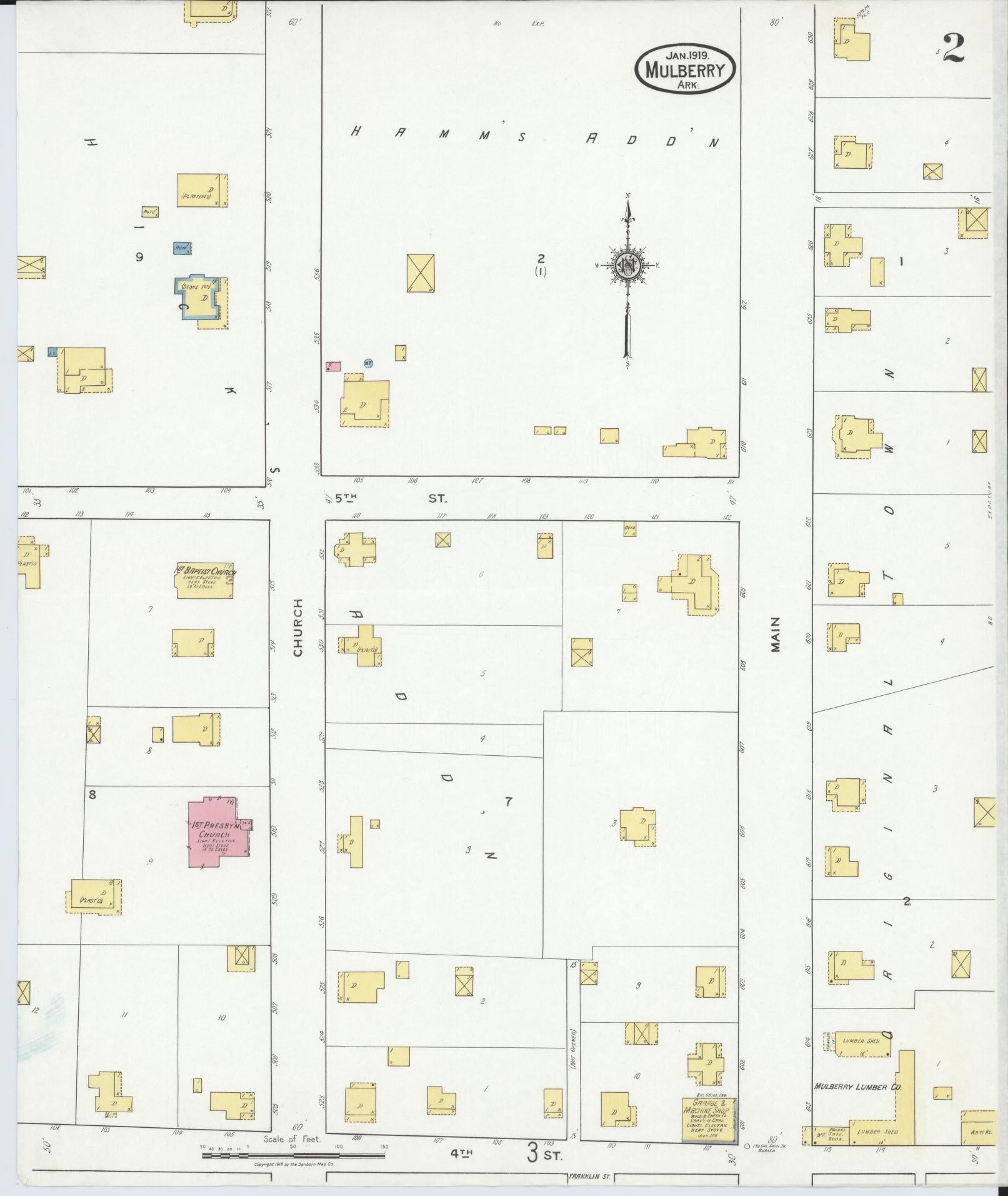 Sanborn Fire Insurance Map from Mulberry, Crawford County, Arkansas (1919), Sheet #0002 - Historic Sanborn Fire Insurance Map Print, vintage old map wall art, antique decor, genealogy gift, Arkansas Arkansas map