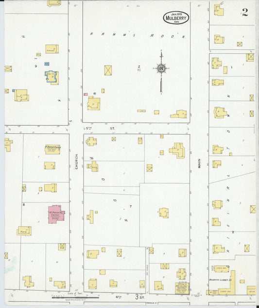 Sanborn Fire Insurance Map from Mulberry, Crawford County, Arkansas (1919), Sheet #0002 - Historic Sanborn Fire Insurance Map Print, vintage old map wall art, antique decor, genealogy gift, Arkansas Arkansas map