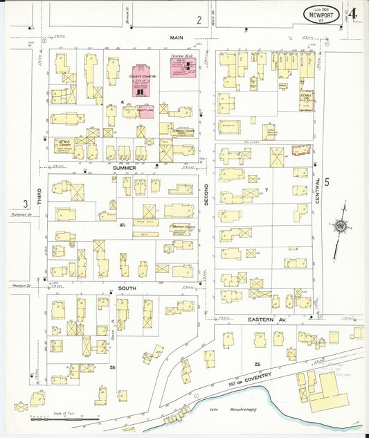 Sanborn Fire Insurance Map from Newport, Orleans County, Vermont (1909), Sheet #0004 - Historic Sanborn Fire Insurance Map Print, vintage old map wall art, antique decor, genealogy gift, Vermont Vermont map