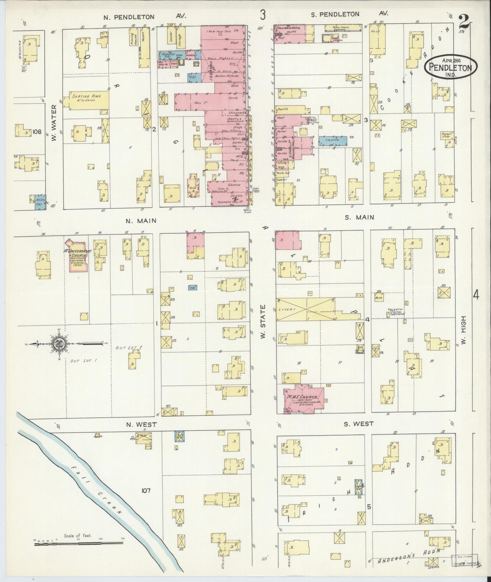 Sanborn Fire Insurance Map from Pendleton, Madison County, Indiana (1914), Sheet #0002 - Complete Map Set gallery image, historic Sanborn map, vintage wall art, Indiana Indiana