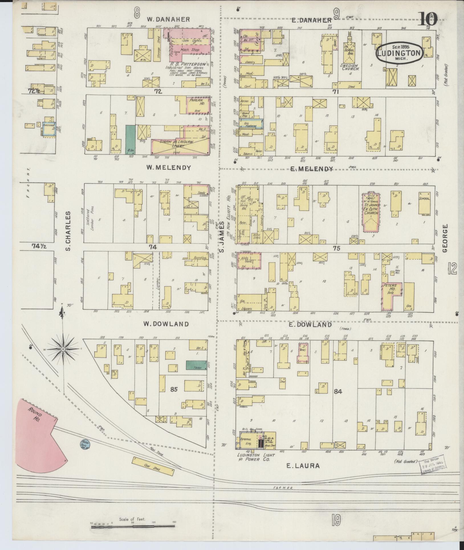 Sanborn Fire Insurance Map from Ludington, Mason County, Michigan (1895), Sheet #0010 - Complete Map Set gallery image, historic Sanborn map, vintage wall art, Michigan Michigan