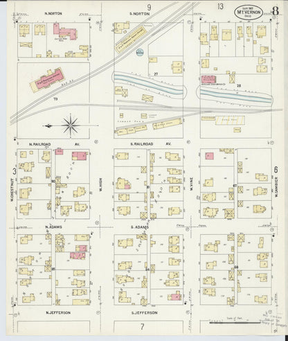 Sanborn Fire Insurance Map from Mount Vernon, Knox County, Ohio (1907), Sheet #0008 - Historic Sanborn Fire Insurance Map Print, vintage old map wall art, antique decor, genealogy gift, Ohio Ohio map