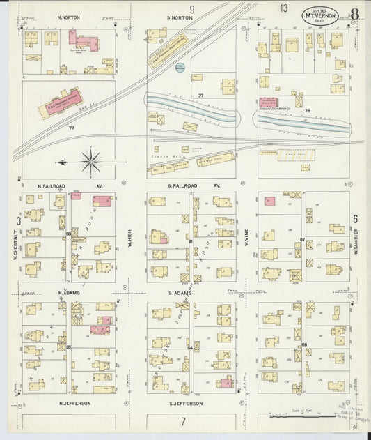 Sanborn Fire Insurance Map from Mount Vernon, Knox County, Ohio (1907), Sheet #0008 - Historic Sanborn Fire Insurance Map Print, vintage old map wall art, antique decor, genealogy gift, Ohio Ohio map