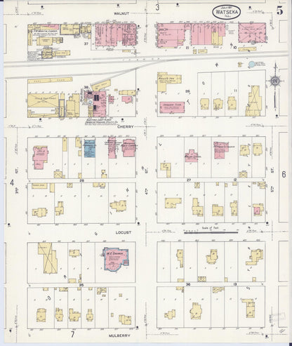 Sanborn Fire Insurance Map from Watseka, Iroquois County, Illinois (1911), Sheet #0005 - Historic Sanborn Fire Insurance Map Print, vintage old map wall art, antique decor, genealogy gift, Illinois Illinois map