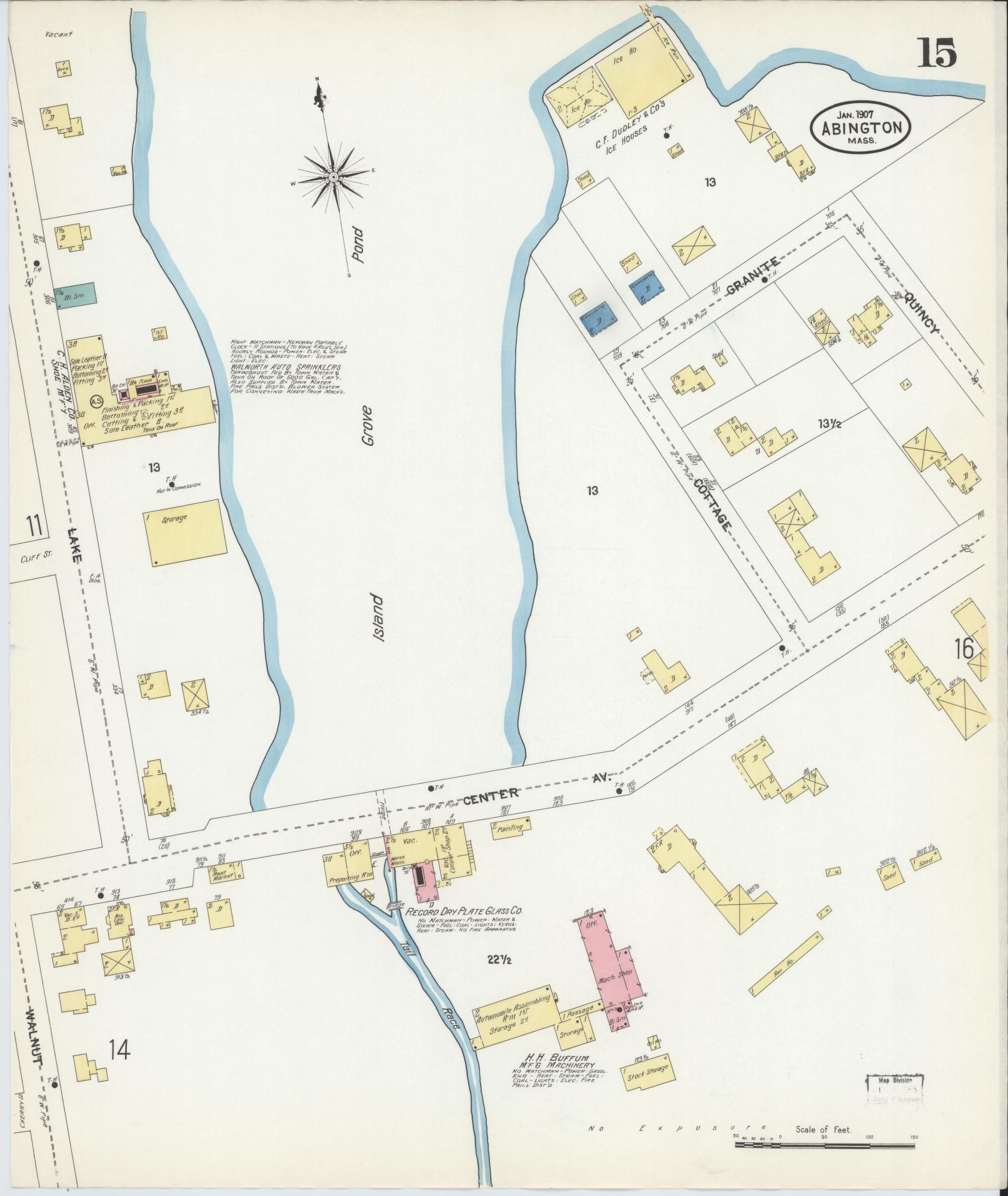 Sanborn Fire Insurance Map from Abington, Plymouth County, Massachusetts (1907), Sheet #0015 - Historic Sanborn Fire Insurance Map Print, vintage old map wall art, antique decor, genealogy gift, Massachusetts Massachusetts map