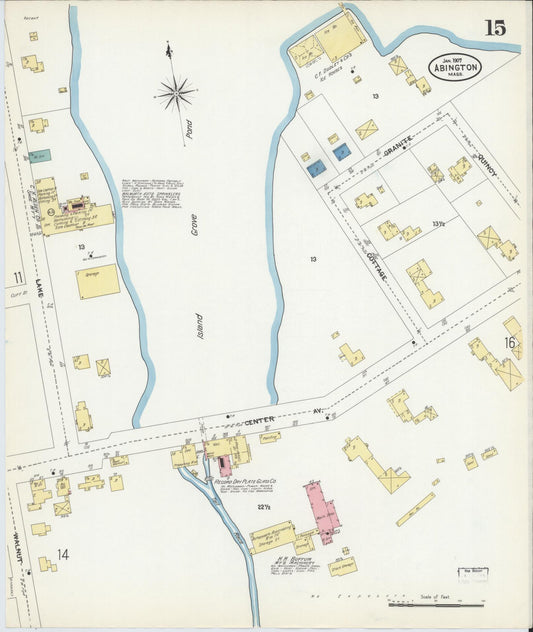 Sanborn Fire Insurance Map from Abington, Plymouth County, Massachusetts (1907), Sheet #0015 - Historic Sanborn Fire Insurance Map Print, vintage old map wall art, antique decor, genealogy gift, Massachusetts Massachusetts map