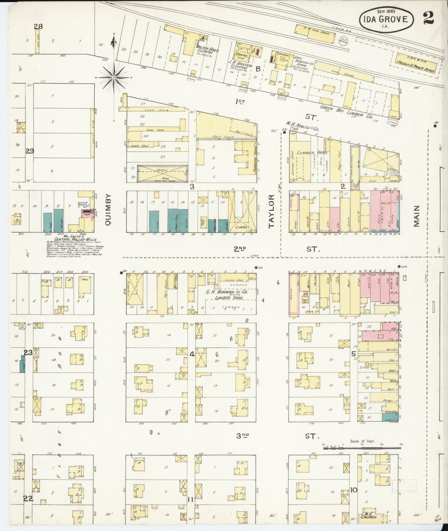 Sanborn Fire Insurance Map from Ida Grove, Ida County, Iowa (1893), Sheet #0002 - Historic Sanborn Fire Insurance Map Print, vintage old map wall art