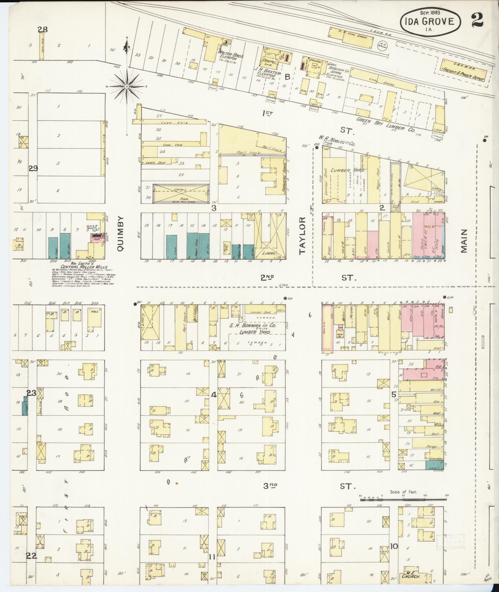 Sanborn Fire Insurance Map from Ida Grove, Ida County, Iowa (1893), Sheet #0002 - Historic Sanborn Fire Insurance Map Print, vintage old map wall art