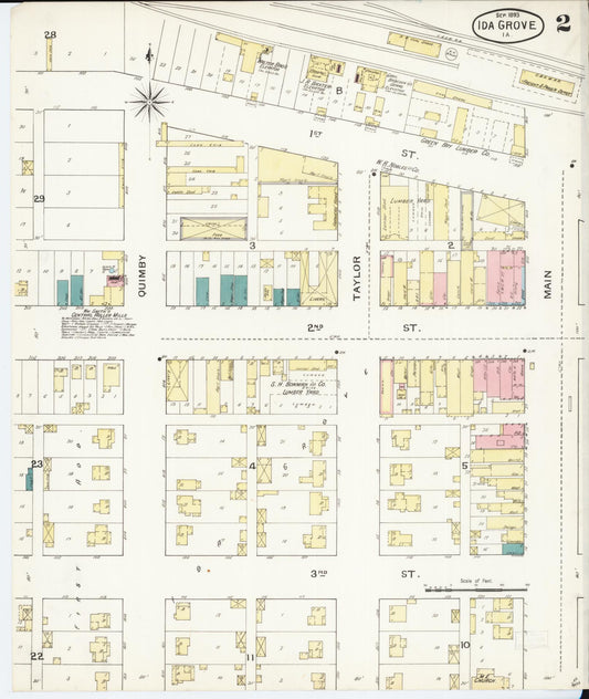 Sanborn Fire Insurance Map from Ida Grove, Ida County, Iowa (1893), Sheet #0002 - Historic Sanborn Fire Insurance Map Print, vintage old map wall art