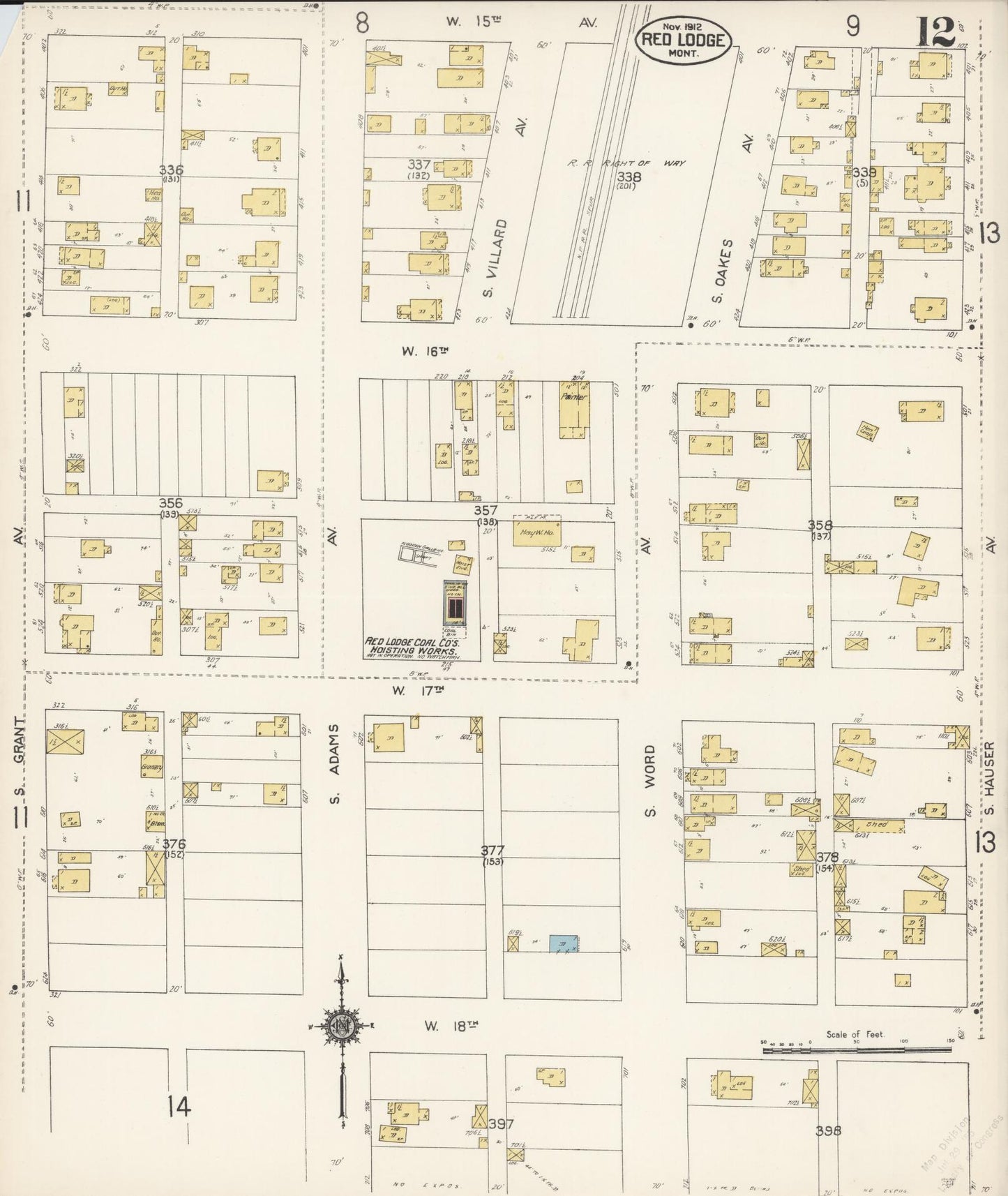 Sanborn Fire Insurance Map from Red Lodge, Carbon County, Montana (1912), Sheet #0012 - Complete Map Set gallery image, historic Sanborn map, vintage wall art, Montana Montana