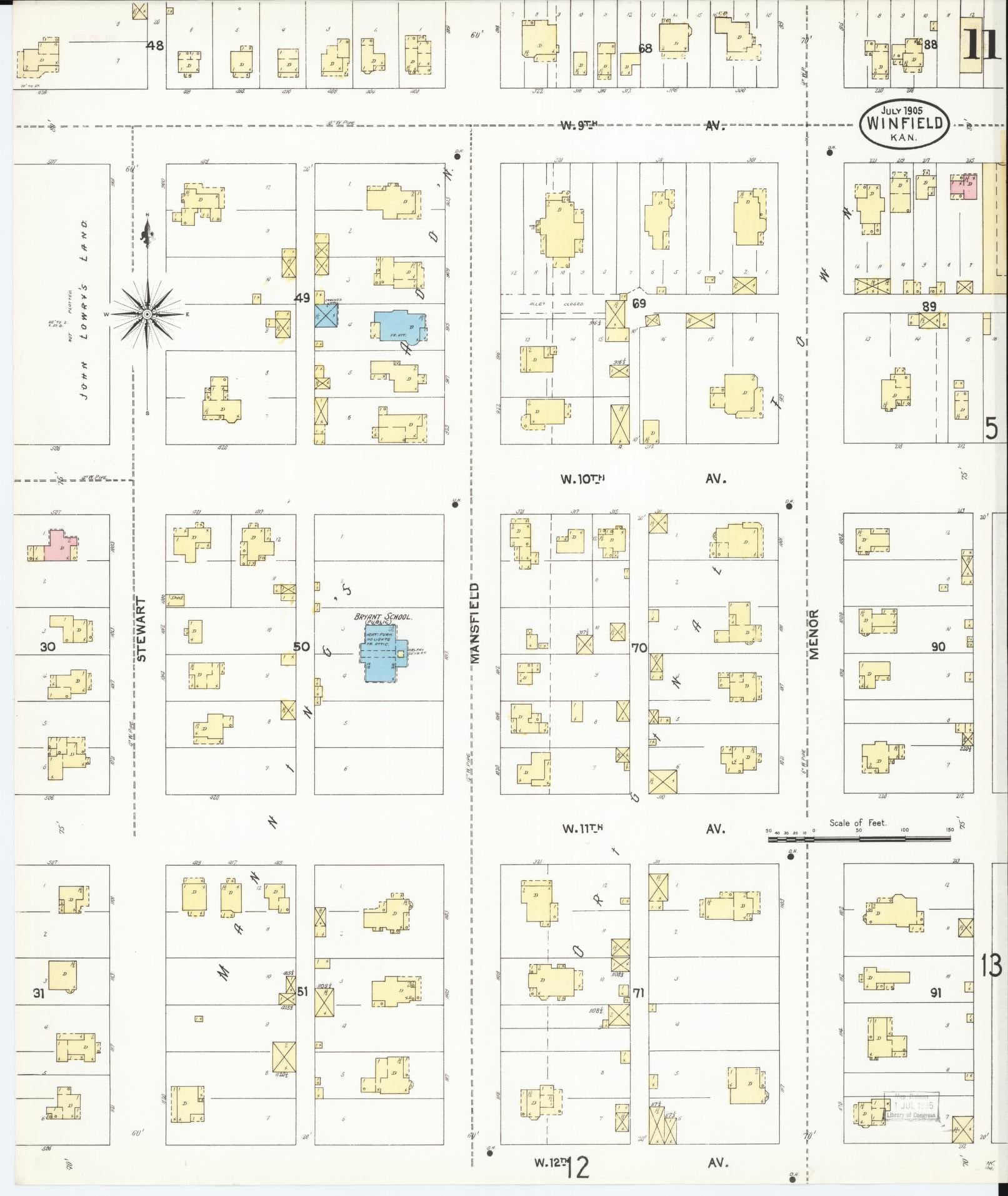 Sanborn Fire Insurance Map from Winfield, Cowley County, Kansas (1905), Sheet #0011 - Historic Sanborn Fire Insurance Map Print, vintage old map wall art, antique decor, genealogy gift, Kansas Kansas map