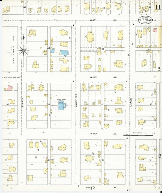 Sanborn Fire Insurance Map from Winfield, Cowley County, Kansas (1905), Sheet #0011 - Historic Sanborn Fire Insurance Map Print, vintage old map wall art, antique decor, genealogy gift, Kansas Kansas map