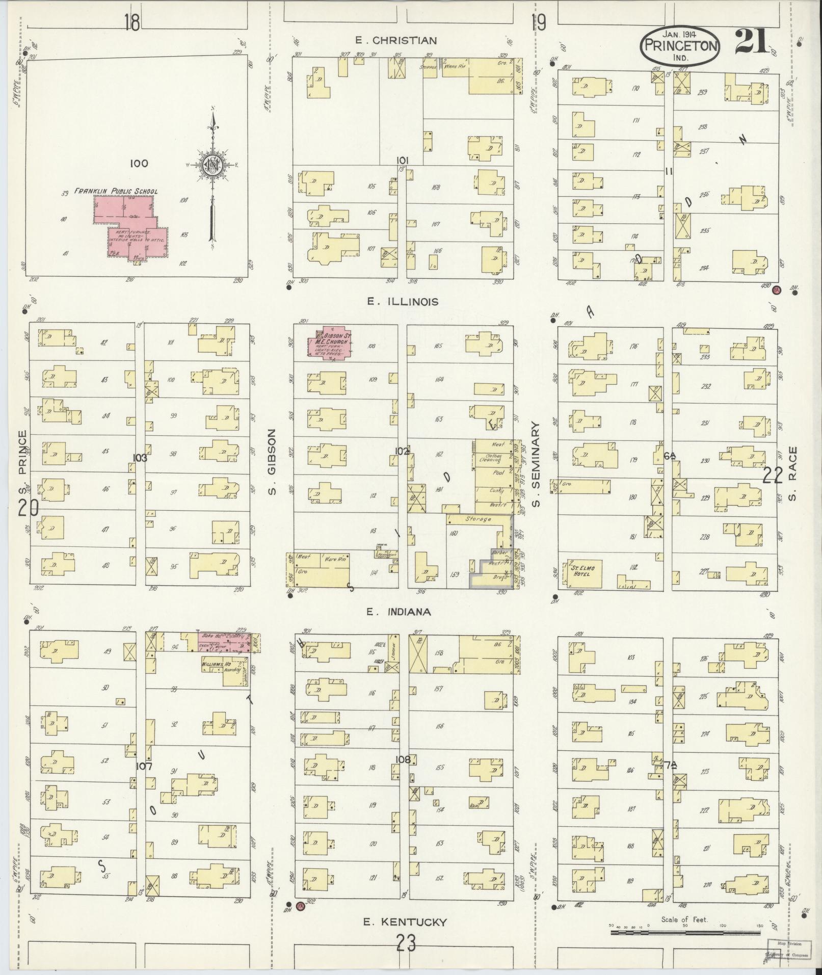 Sanborn Fire Insurance Map from Princeton, Gibson County, Indiana (1914), Sheet #0021 - Complete Map Set gallery image, historic Sanborn map, vintage wall art, Indiana Indiana