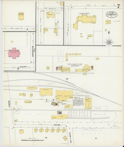 Sanborn Fire Insurance Map from Sumter, Sumter County, South Carolina (1902), Sheet #0007 - Complete Map Set gallery image, historic Sanborn map, vintage wall art, South Carolina South Carolina