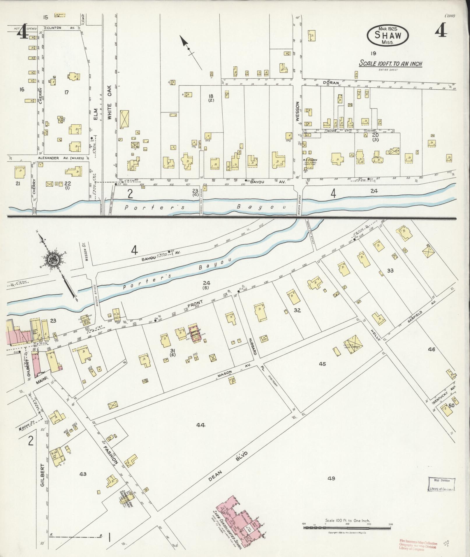 Sanborn Fire Insurance Map from Shaw, Bolivar County, Mississippi (1925), Sheet #0004 - Complete Map Set gallery image, historic Sanborn map, vintage wall art, Mississippi Mississippi