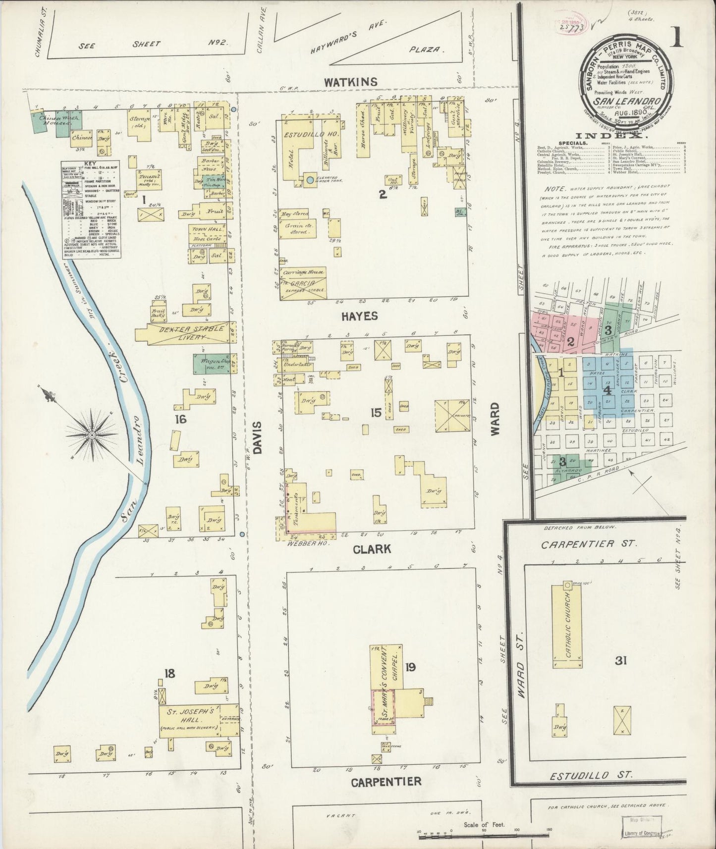 Sanborn Fire Insurance Map from San Leandro, Alameda County, California (1890), Sheet #0001 - Complete Map Set gallery image, historic Sanborn map, vintage wall art, California California