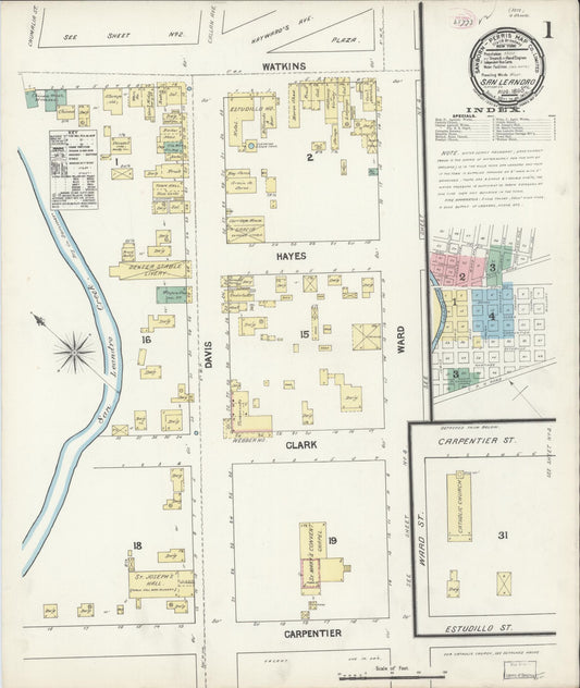 Sanborn Fire Insurance Map from San Leandro, Alameda County, California (1890), Sheet #0001 - Complete Map Set gallery image, historic Sanborn map, vintage wall art, California California