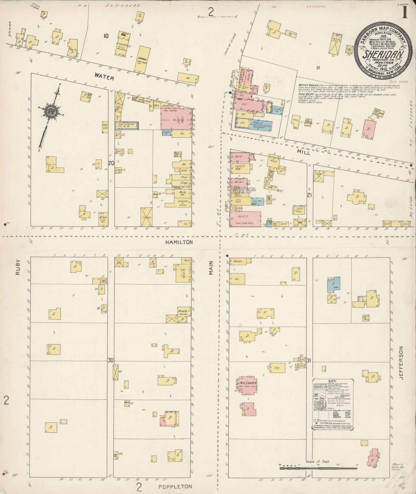 Sanborn Fire Insurance Map from Sheridan, Madison County, Montana (1912), Sheet #0001 - Complete Map Set gallery image, historic Sanborn map, vintage wall art, Montana Montana