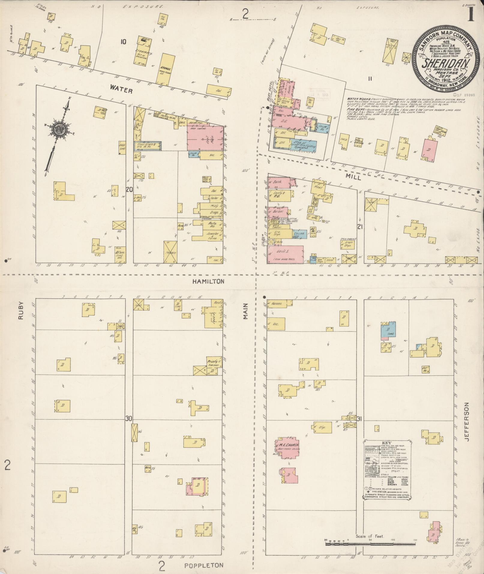 Sanborn Fire Insurance Map from Sheridan, Madison County, Montana (1912), Sheet #0001 - Complete Map Set gallery image, historic Sanborn map, vintage wall art, Montana Montana