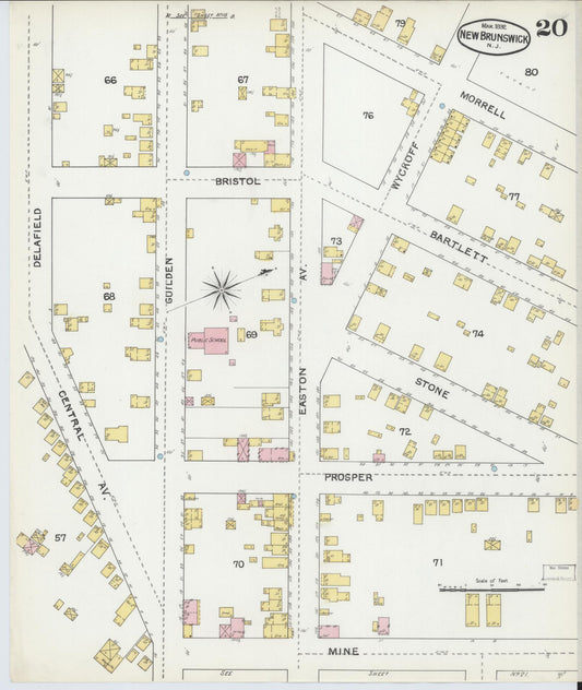 Sanborn Fire Insurance Map from New Brunswick, Middlesex County, New Jersey (1892), Sheet #0020 - Historic Sanborn Fire Insurance Map Print, vintage old map wall art, antique decor, genealogy gift, New Jersey New Jersey map