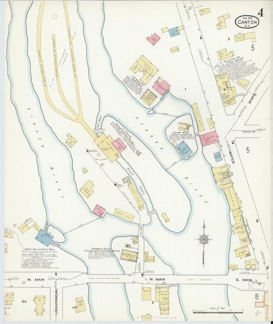 Sanborn Fire Insurance Map from Canton, St. Lawrence County, New York (1913), Sheet #0004 - Historic Sanborn Fire Insurance Map Print, vintage old map wall art, antique decor, genealogy gift, New York New York map