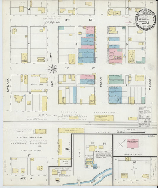 Sanborn Fire Insurance Map from Hico, Hamilton County, Texas (1893), Sheet #0001 - Historic Sanborn Fire Insurance Map Print, vintage old map wall art, antique decor, genealogy gift, Texas Texas map