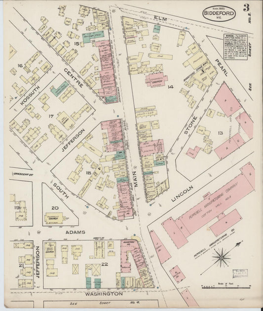 Sanborn Fire Insurance Map from Biddeford, York County, Maine (1885), Sheet #0003 - Historic Sanborn Fire Insurance Map Print, vintage old map wall art, antique decor, genealogy gift, Maine Maine map