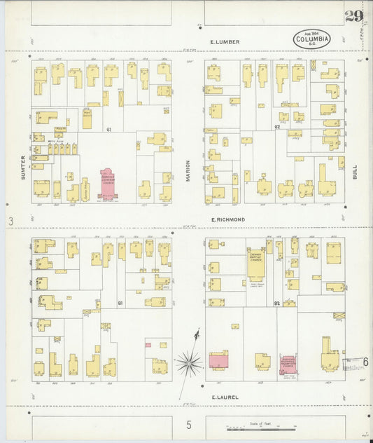 Sanborn Fire Insurance Map from Columbia, Richland County, South Carolina (1904), Sheet #0029 - Historic Sanborn Fire Insurance Map Print, vintage old map wall art, antique decor, genealogy gift, South Carolina South Carolina map
