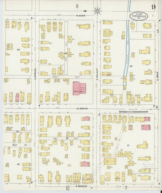 Sanborn Fire Insurance Map from Titusville, Crawford County, Pennsylvania (1898), Sheet #0009 - Historic Sanborn Fire Insurance Map Print, vintage old map wall art, antique decor, genealogy gift, Pennsylvania Pennsylvania map