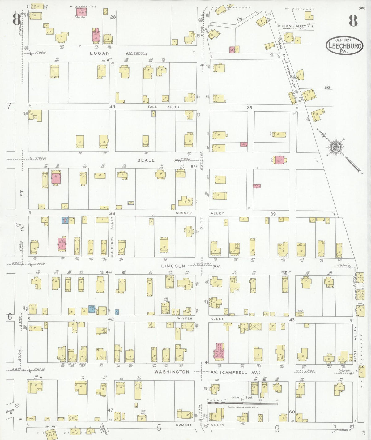 Sanborn Fire Insurance Map from Leechburg, Armstrong County, Pennsylvania (1927), Sheet #0008 - Complete Map Set gallery image, historic Sanborn map, vintage wall art, Pennsylvania Pennsylvania