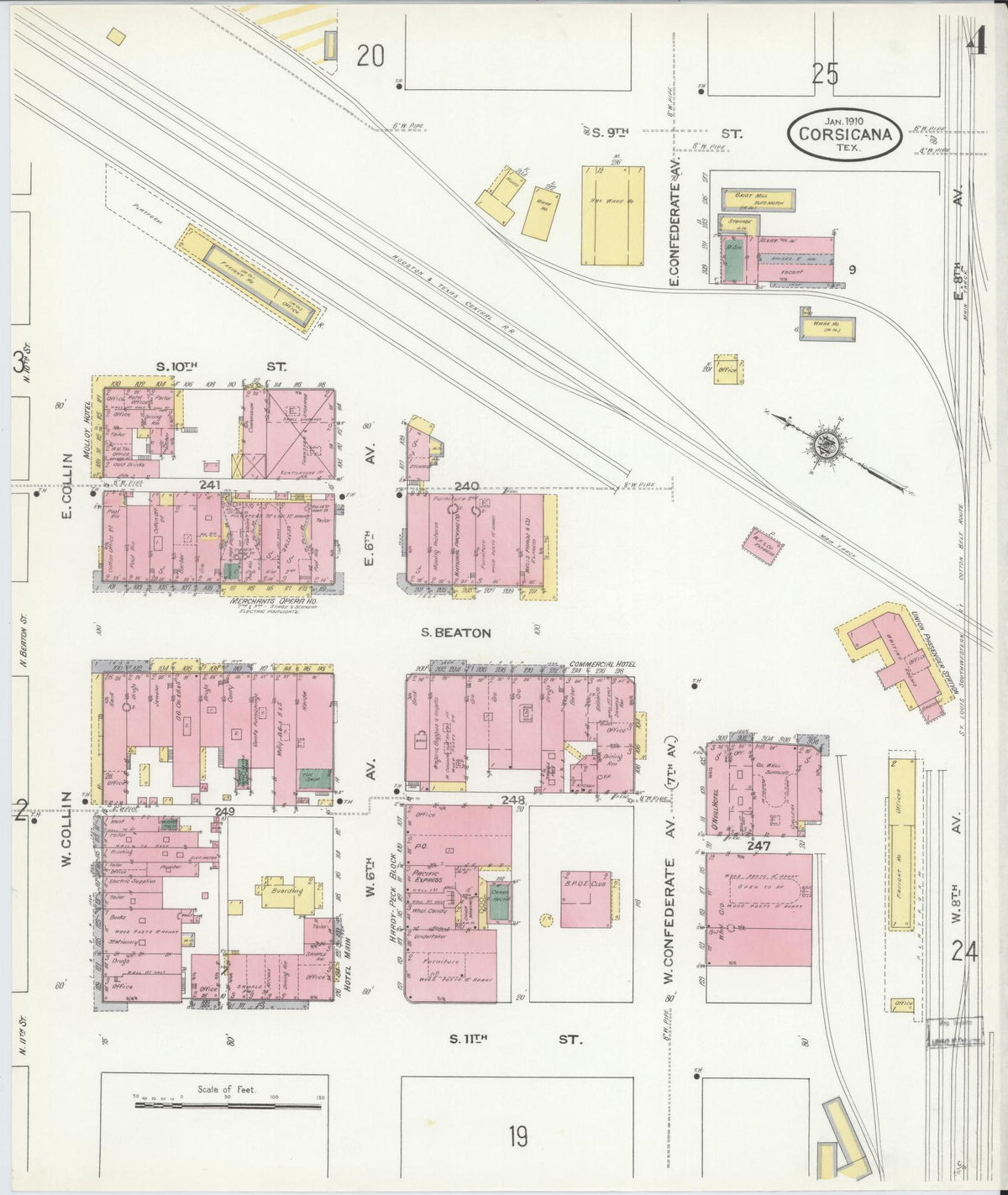 Sanborn Fire Insurance Map from Corsicana, Navarro County, Texas (1910), Sheet #0004 - Complete Map Set gallery image, historic Sanborn map, vintage wall art, Texas Texas