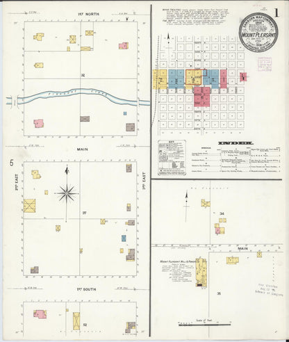 Sanborn Fire Insurance Map from Mount Pleasant, Sanpete County, Utah (1908), Sheet #0001 - Complete Map Set gallery image, historic Sanborn map, vintage wall art, Utah Utah