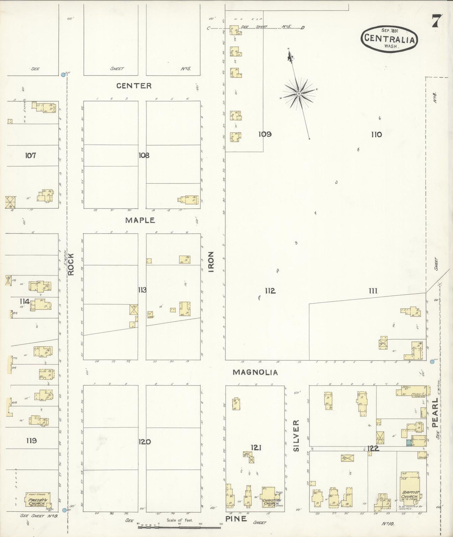 Sanborn Fire Insurance Map from Centralia, Lewis County, Washington (1891), Sheet #0007 - Complete Map Set gallery image, historic Sanborn map, vintage wall art, Washington Washington