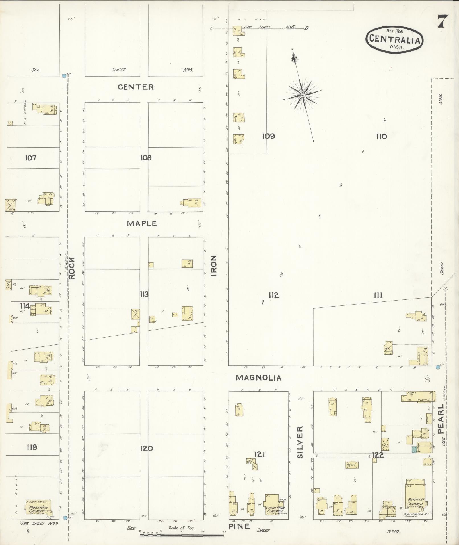 Sanborn Fire Insurance Map from Centralia, Lewis County, Washington (1891), Sheet #0007 - Complete Map Set gallery image, historic Sanborn map, vintage wall art, Washington Washington