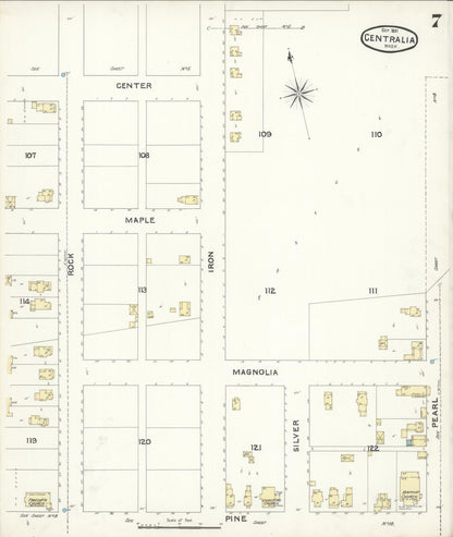 Sanborn Fire Insurance Map from Centralia, Lewis County, Washington (1891), Sheet #0007 - Complete Map Set gallery image, historic Sanborn map, vintage wall art, Washington Washington