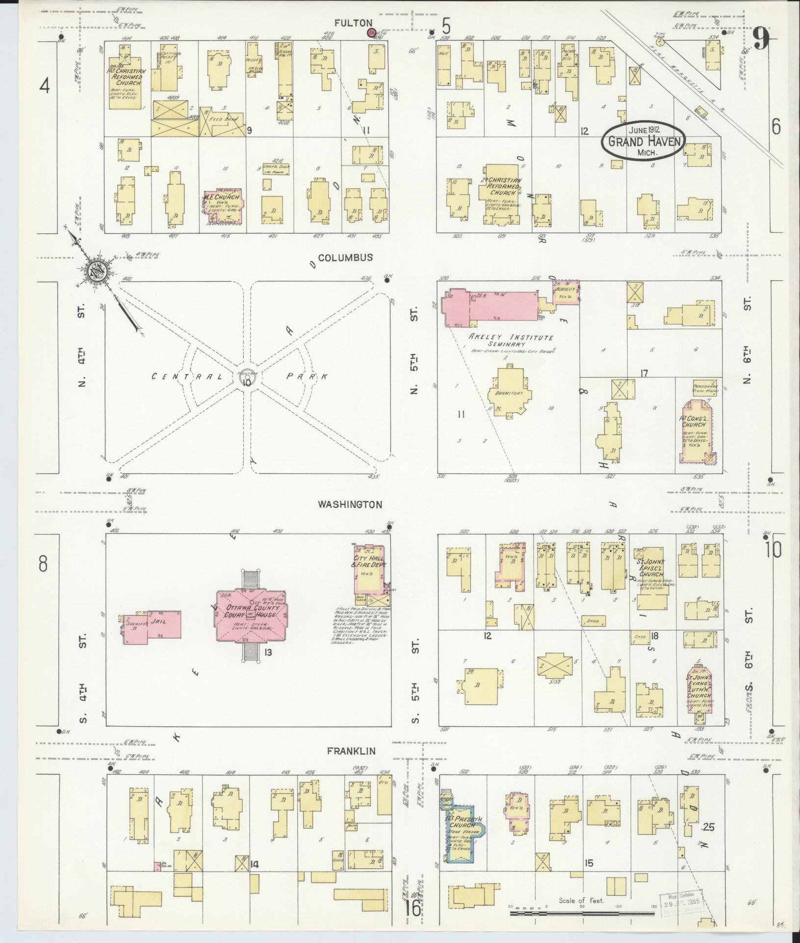 Sanborn Fire Insurance Map from Grand Haven, Ottawa County, Michigan (1912), Sheet #0009 - Complete Map Set gallery image, historic Sanborn map, vintage wall art, Michigan Michigan