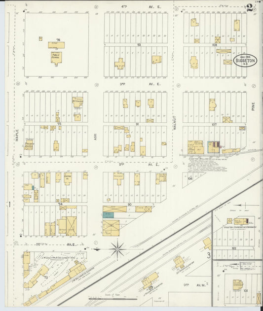 Sanborn Fire Insurance Map from Sisseton, Roberts County, South Dakota (1904), Sheet #0002 - Historic Sanborn Fire Insurance Map Print, vintage old map wall art, antique decor, genealogy gift, South Dakota South Dakota map