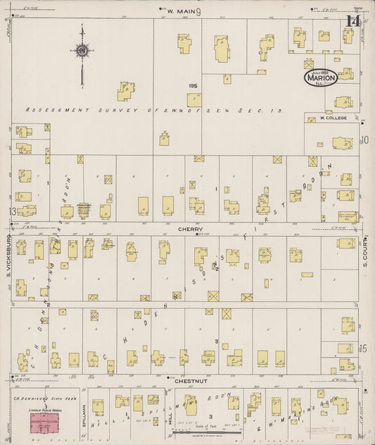 Sanborn Fire Insurance Map from Marion, Williamson County, Illinois (1922), Sheet #0014 - Historic Sanborn Fire Insurance Map Print, vintage old map wall art, antique decor, genealogy gift, Illinois Illinois map