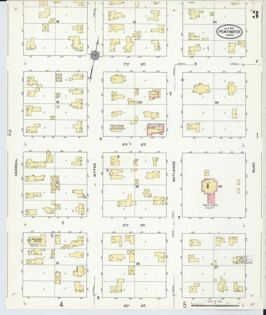 Sanborn Fire Insurance Map from Pentwater, Oceana County, Michigan (1910), Sheet #0003 - Historic Sanborn Fire Insurance Map Print, vintage old map wall art, antique decor, genealogy gift, Michigan Michigan map