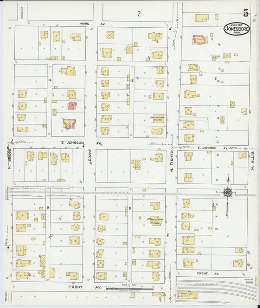 Sanborn Fire Insurance Map from Jonesboro, Craighead County, Arkansas (1919), Sheet #0005 - Historic Sanborn Fire Insurance Map Print, vintage old map wall art, antique decor, genealogy gift, Arkansas Arkansas map