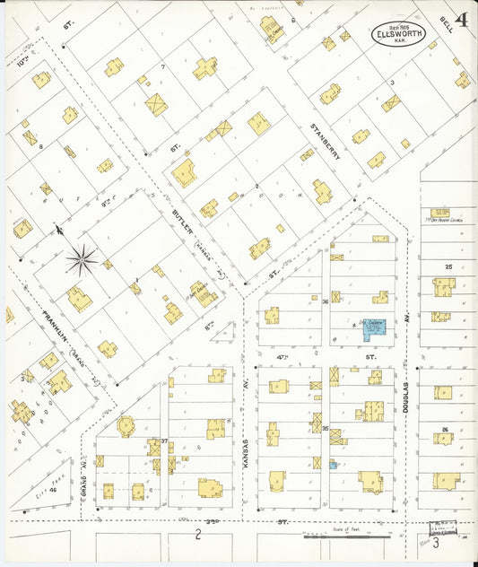 Sanborn Fire Insurance Map from Ellsworth, Ellsworth County, Kansas (1905), Sheet #0004 - Historic Sanborn Fire Insurance Map Print, vintage old map wall art, antique decor, genealogy gift, Kansas Kansas map