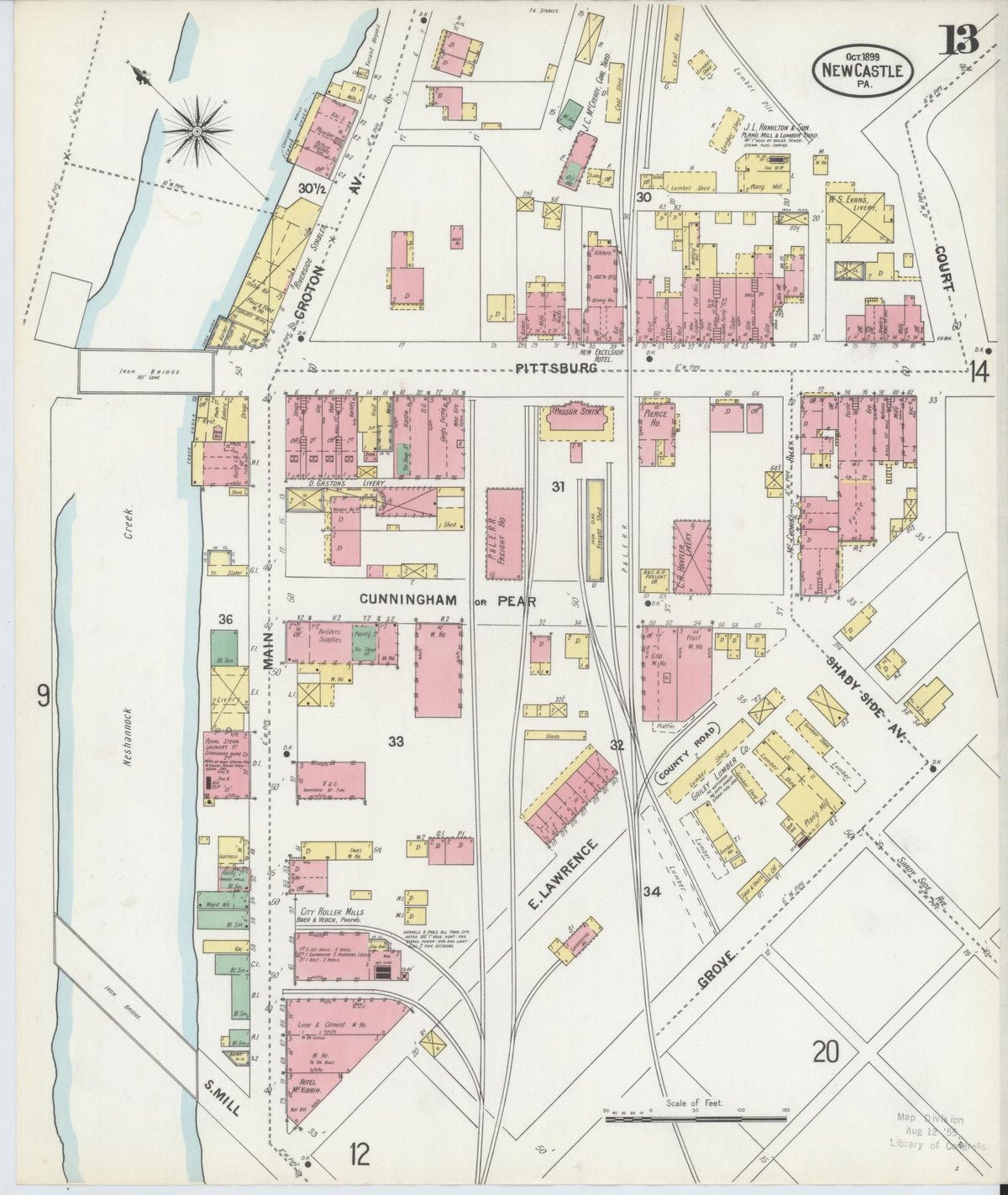 Sanborn Fire Insurance Map from New Castle, Lawrence County, Pennsylvania (1899), Sheet #0013 - Historic Sanborn Fire Insurance Map Print, vintage old map wall art, antique decor, genealogy gift, Pennsylvania Pennsylvania map